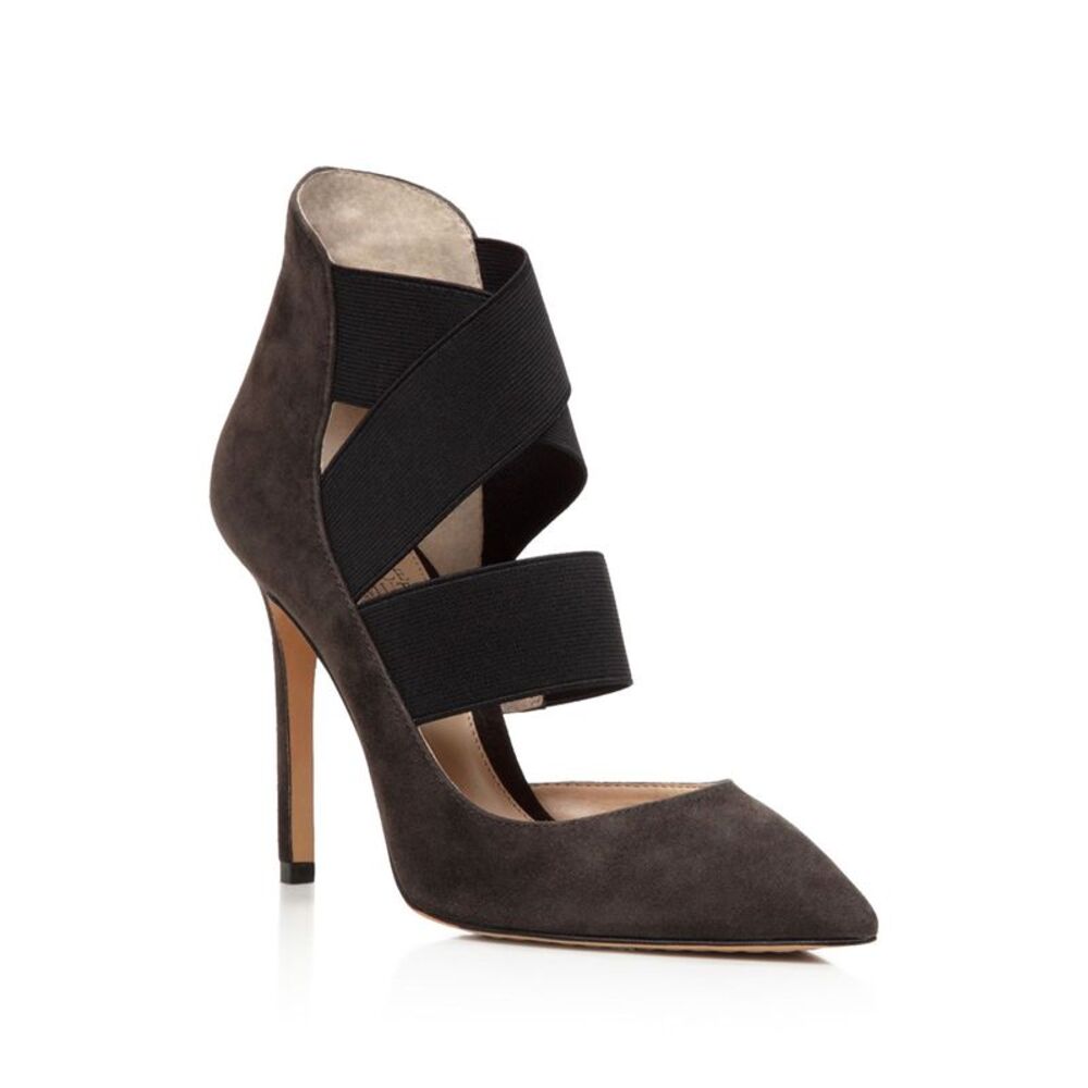 VINCE CAMUTO Womens Charcoal Grey Black Cross Bands Nigel Stiletto Pumps 5.5 M